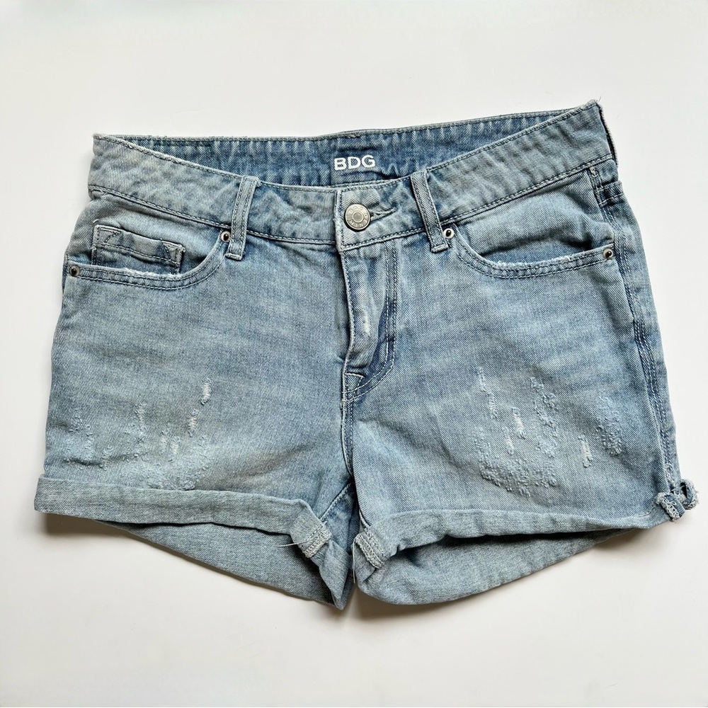 Denim Ripped Light Blue Mid Rise Shorties